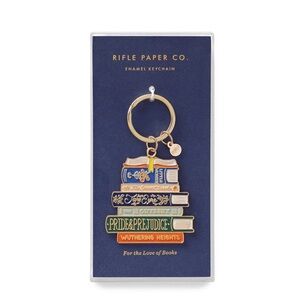 NWT Rifle Paper Co. Enamel Book Stack Keychain - Blue, Green, Gold